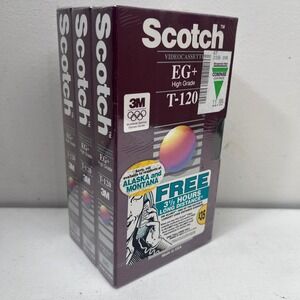 Scotch 3M EG+ High‎ Grade T-120 VHS Blank Video Cassette Tapes Sealed 3 Pack USA